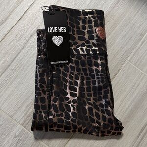Love Her Shop Women’s Leopard Print Leggings black & gold medium pockets